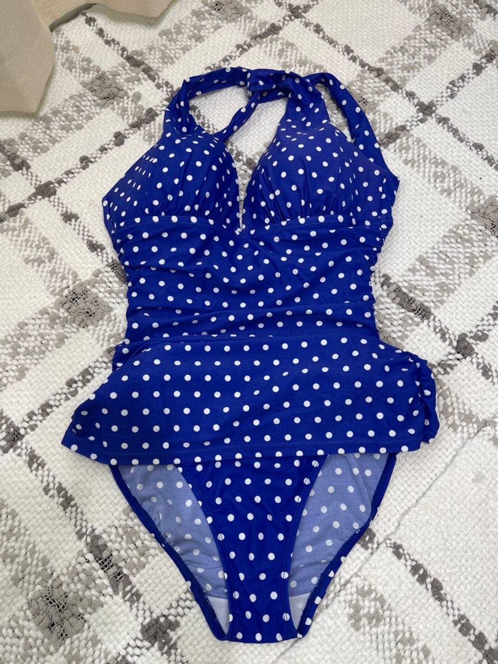 Ralph Lauren Blue and White Polka Dot One-Piece Swimsuit